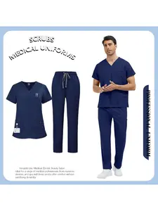 Practical Set for Men's Work Casual Short Sleeve Scrubs Set Doctor Nurse Work Uniform Solid Color Comfortable Workwear Unisex