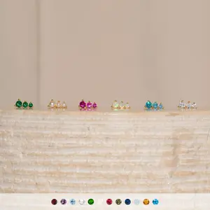 Triple Birthstone Studs by Caitlyn Minimalist - Delicate Everyday Crystal Stud Earrings in 18K Gold Finish - Custom Gemstone Jewelry - Gift for Her