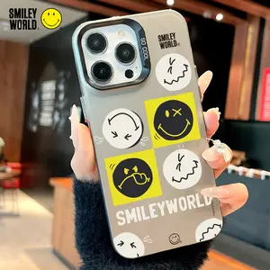 Officially licensed by Smiley World, this smiley face pattern phone case is compatible with iPhone 11, 12, 13, 14, 15, 16, 17 Pro Max Plus and Samsung S21, S22, S23, S24 series - SWCY130