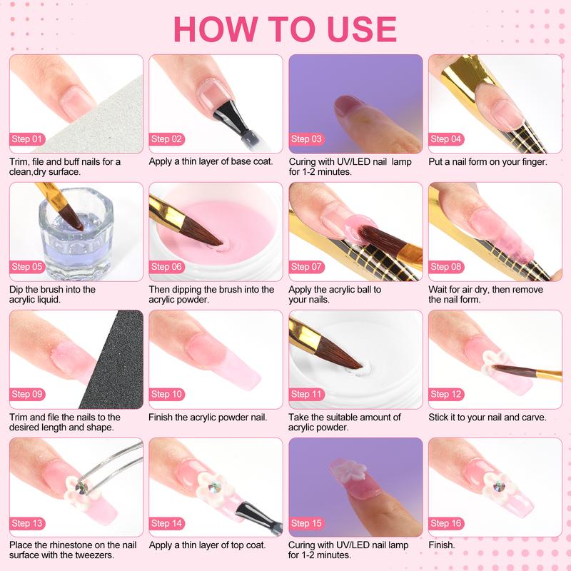 COSCELIA DIY Nail Kit - Acrylic Powder Set with Drill UV Lamp Glitter Base & Top Coat for Beginners Home Use Flawless Cutics Salon Manicure Gift