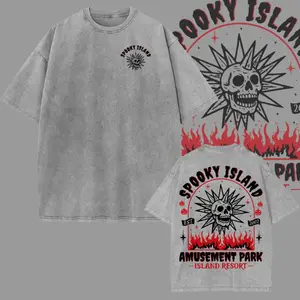 Spooky Island Washed Tee, Retro Cartoon Halloween Movie T-shirt, Spooky Island Disco Skull, Halloween Gift, 90s nostalgia, Retro Halloween, Summer