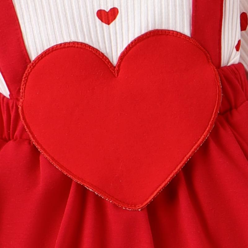 Calsunbaby Valentine Baby Girl Outfit Heart Print Ribbed Long Sleeve Newborn Valentines day Romper Dress Headband Set