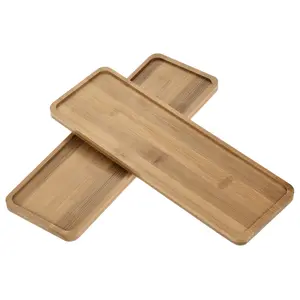 Unique Bargains Plant Pot Saucer, 2 Pack 11x3.7 Inch Bamboo Rectangular Flower Drip Tray for Indoors