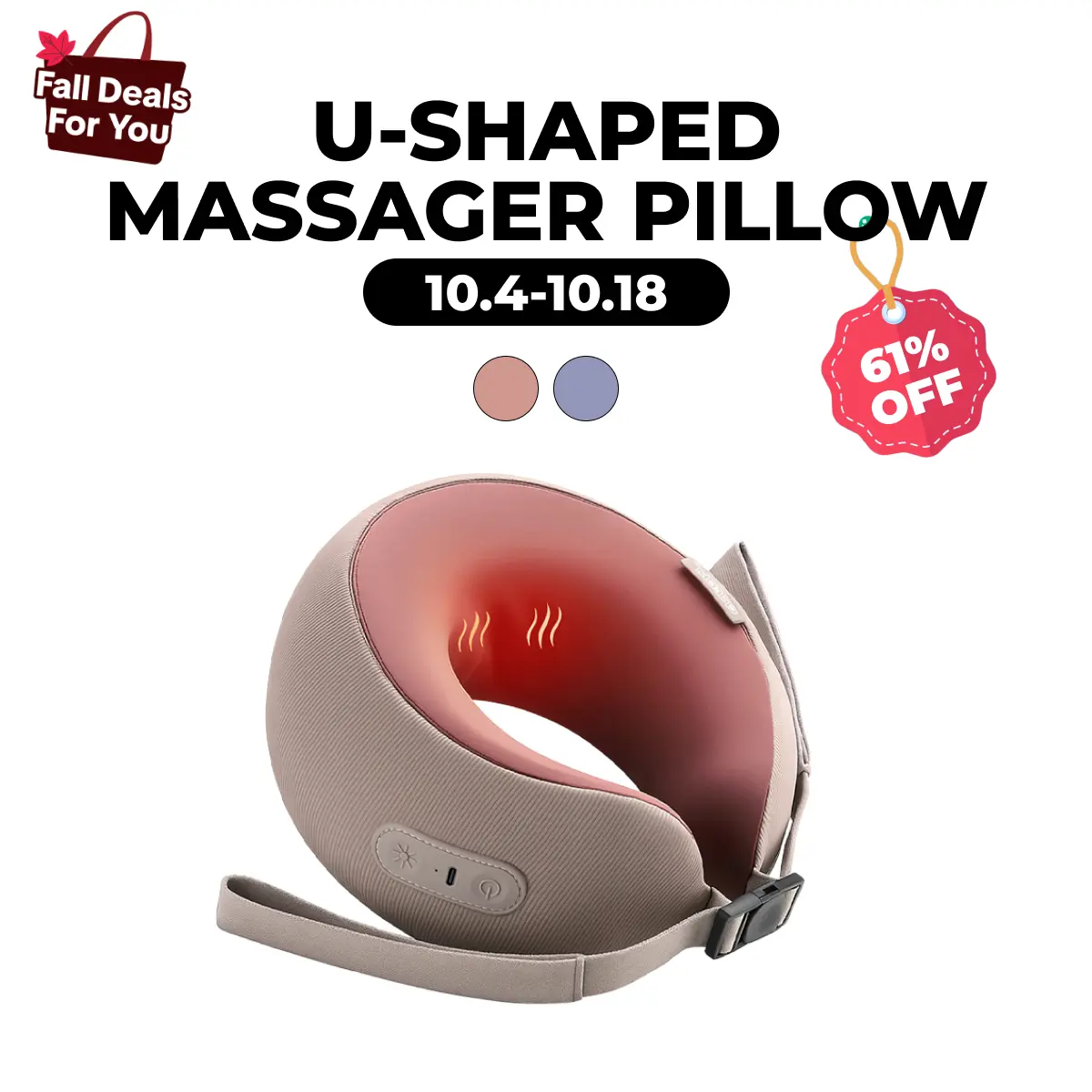 CINCOM Heatable U-Shaped Massage Pillow - Neck Shoulder Relaxer, 360° Neck Wrap Memory Foam Support, Cordless Rechargeable Portable, Selfcare Dorm Essential, Ideal Gift for Holiday Gifting Occasions