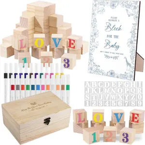 114 count  Shower  Kit, 52 Blank Wooden  Shower Blocks 24   Marker 1 Wooden Sign 1 Storage Box and 36 Templates for  Shower Decorations