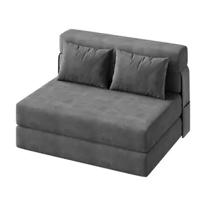 Space-Saving Convertible Sleeper Sofa Bed - 4-Fold Modern Floor Couch with Pillow, High-Density Foam, Portable Lounge Furniture for Living Room, Bedroom, Office – Dark Gray