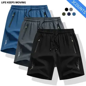 Men’s quick-dry sports set including swim trunks and running shorts, 3-piece set. Solid-color shorts design with zippered pockets—breathable and quick-drying, elastic waistband that doesn’t pinch. Suitable for everyday commuting, workouts, and running; a