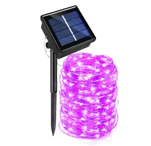 Solar Outdoor Waterproof LED String Lights 100 LED 33ft 8 Modes LED Fairy Lights Tree Lights Copper Wire Lights for Garden Family Party Wedding Holiday Decoration (pink)