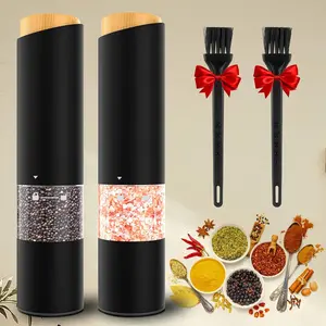 [New Deal]  Electric Salt and Pepper Grinder Set of 2, Automatic Operation Salt Pepper Mill Sets Battery Powered, LED light,Black