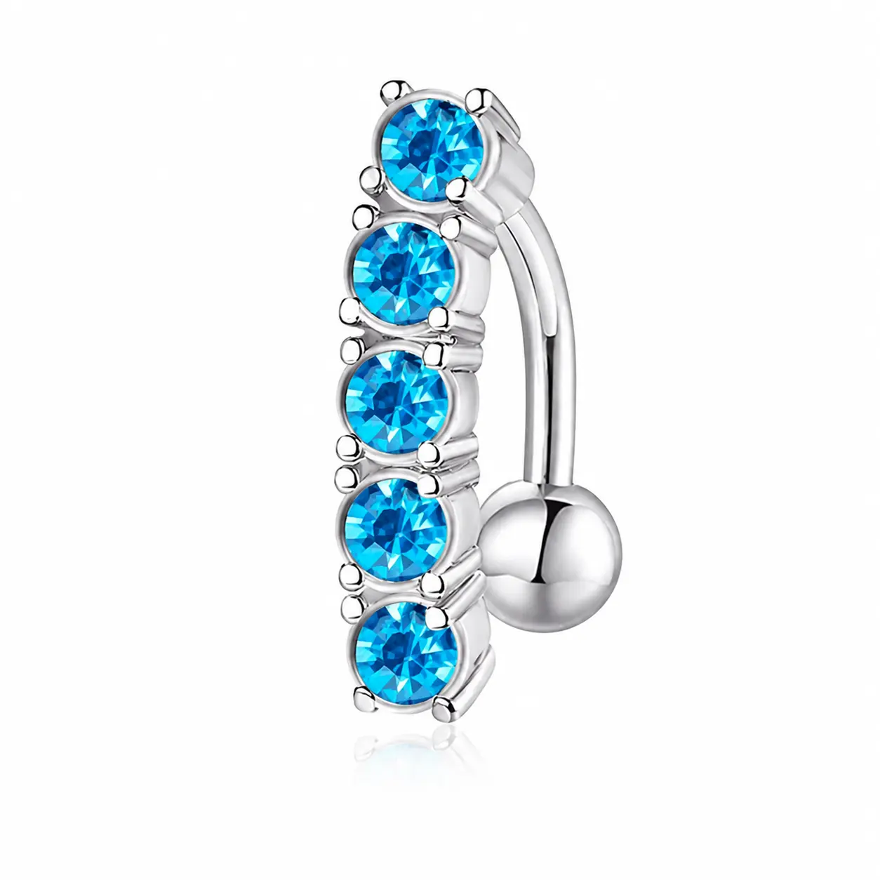 14g (1.6mm) 316L Surgical Steel Vertical Drop Top-Down Belly Navel Ring with Blue Zirconia 5 CZ, Body Piercing Costume Jewelry Accessory