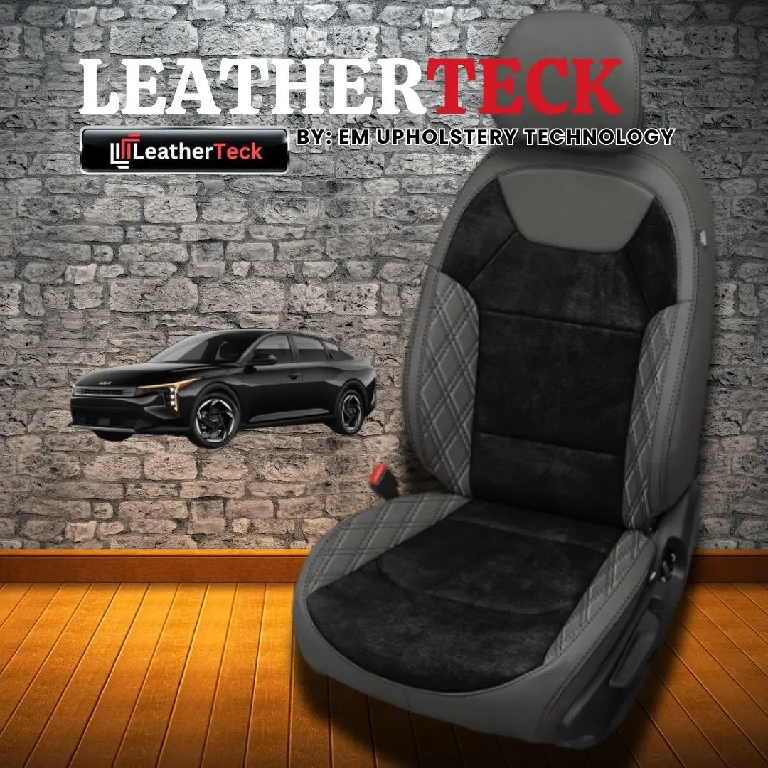 Deluxe Katzkin Leather Upholstery Covers Kit for 2025 Kia K4 K14 All Trims - Ice Grey wrap Raven Suede Tek-Stitch