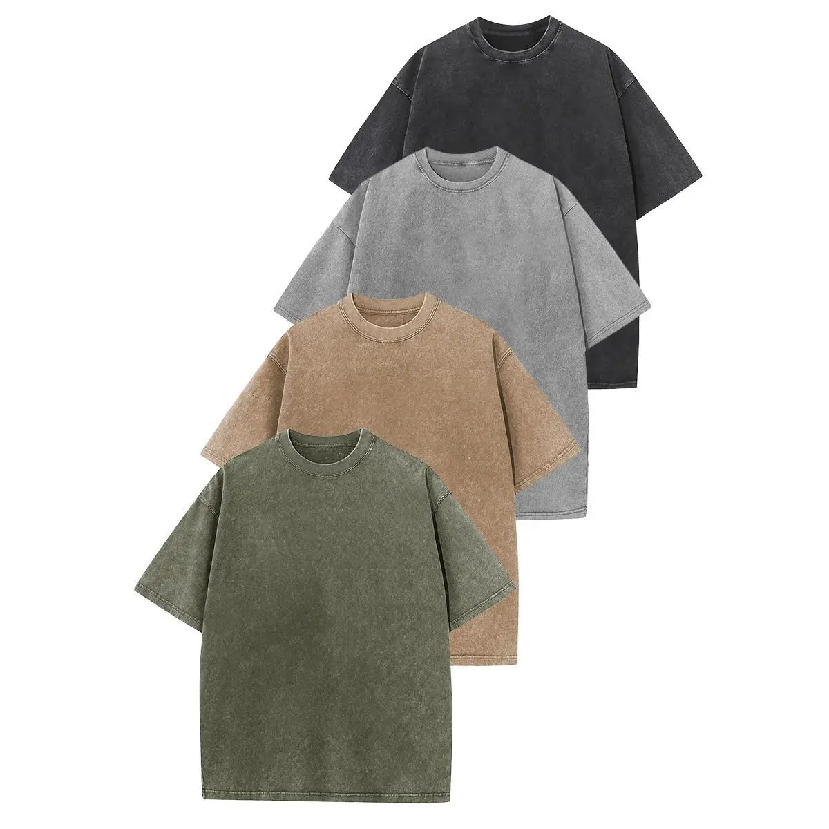 4 Pack Unisex Vintage T-Shirts, Heavyweight Cotton Oversized Short Sleeve Tops, Loose Plain Tees for Gym and Streetwear, Shortsleeve, Fitness Apparel, Menswear, Casual, Round Neck, Baggy Cut Tshirt Crewneck, S Beige Tropical, All Seasons, Loose-Fit, Solid