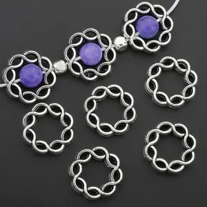 Zinc Alloy Twisted Circle Bead Frames, Alloy Twisted Chain Circle Spacer Beads, Round Bead Caps with Double Hole, Pendant Frame Bead Connectors for DIY Jewelry Making, Necklace, Bracelet, Earrings, Keychain, Craft Accessories
