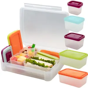 Bentology Leak-Resistant Bento Lunch Box Set with 5 Removable Containers, Multicolor Lids, BPA-Free Dishwasher-Safe Meal Prep Food Storage for Kids, School, Work, Snacks, Lunch & Portion Control