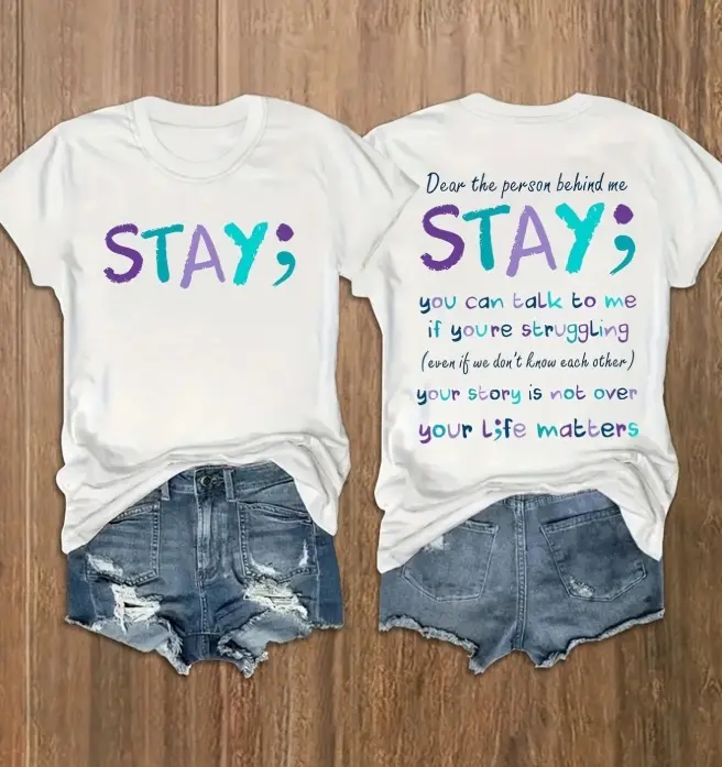 Short Sleeve Double-Sided STAY Letter Large Size Round Neck Fashion T-Shirt