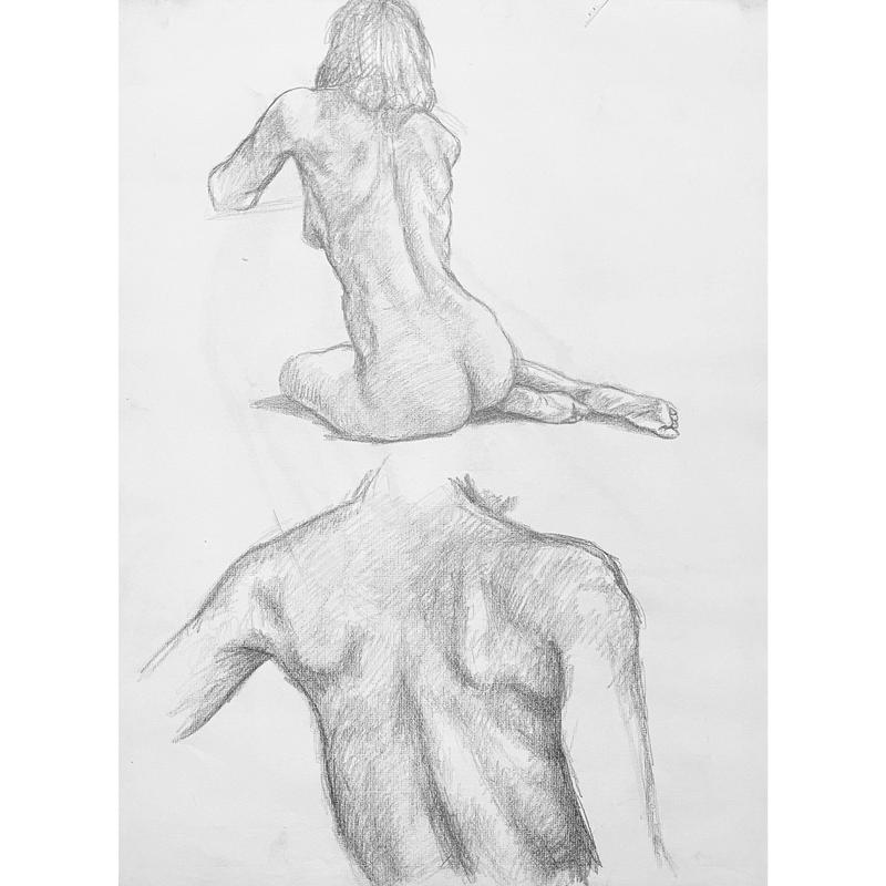 Ian Hornak, Renaissance Male and Female Nude Figure Study, 1963, Original Drawing