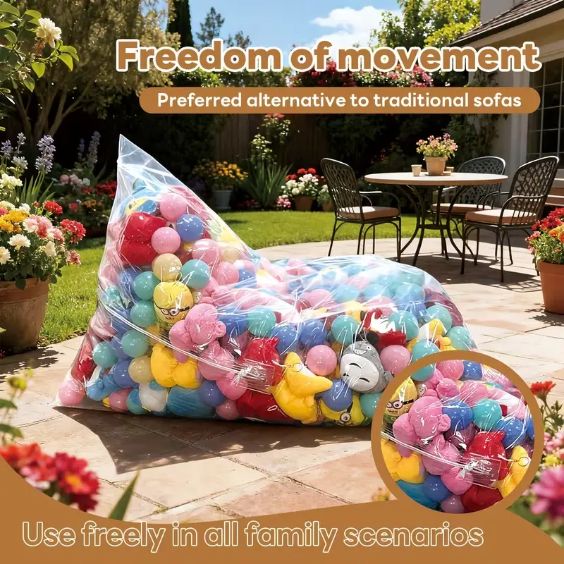 Transparent Bean Bag Cover, Large Clear Stuffed Animal Storage Bean Bag Chair, PVC Toy Storage Beanbag Cover for Plush Toys Ball Organizer, Indoor Lazy Sofa Cover Without Filler