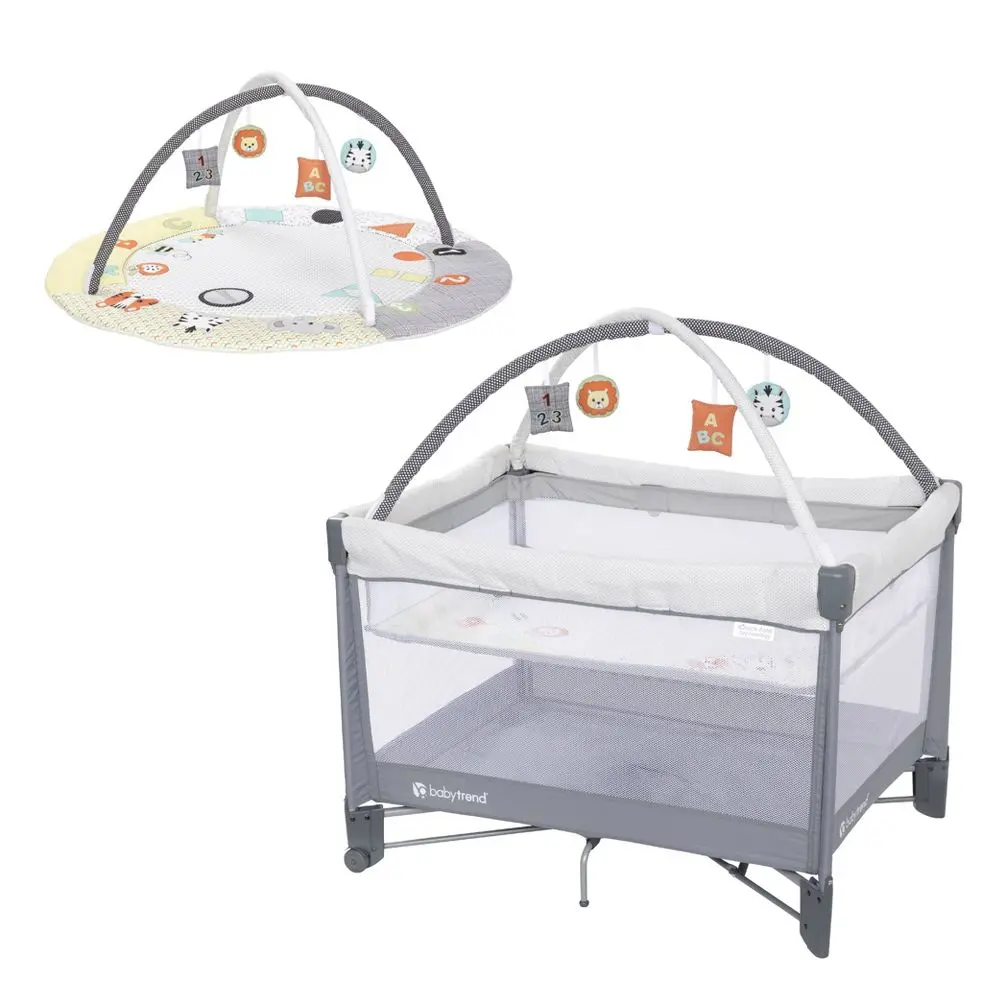 Baby Trend Play Suite 3-in-1 Quick-Fold Playard with Baby Gym - Quartz Stone, Collapsible Playpen, Travel Play Pen