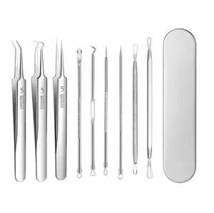 9 - Piece Stainless Steel Acne Tool Set - Complete Kit with Ultra - Sharp Tweezers, Needles for Effective Blackhead & Acne Removal