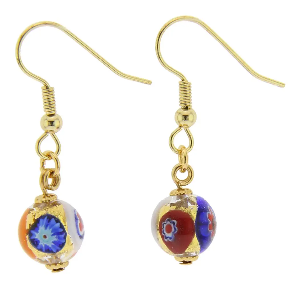 Handmade Murano Glass Mosaic Millefiori Ball Earrings - Glass Of Venice, Modern Classic Style, Ideal for Special Occasions, Klimt