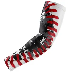 Sports Compression Arm Sleeve Black Digital Camo Baseball Stitch