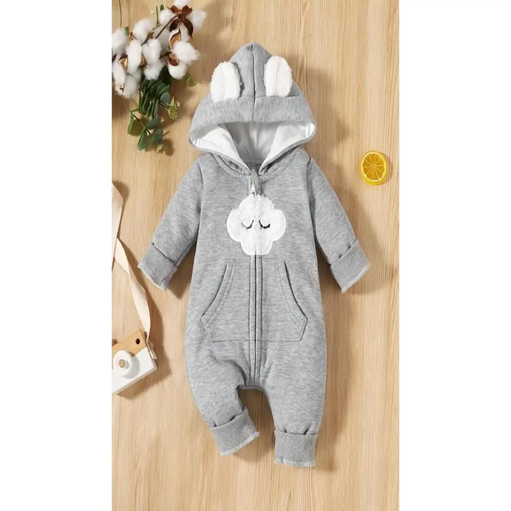 Boys' Polyester Cute Long Sleeve Skeleton Print Hooded 1-Piece Halloween Costume with Cloud-Printed Hood and Zipper Closure, Full Length, Kids, Jumpsuit Pants,-Piece Suit