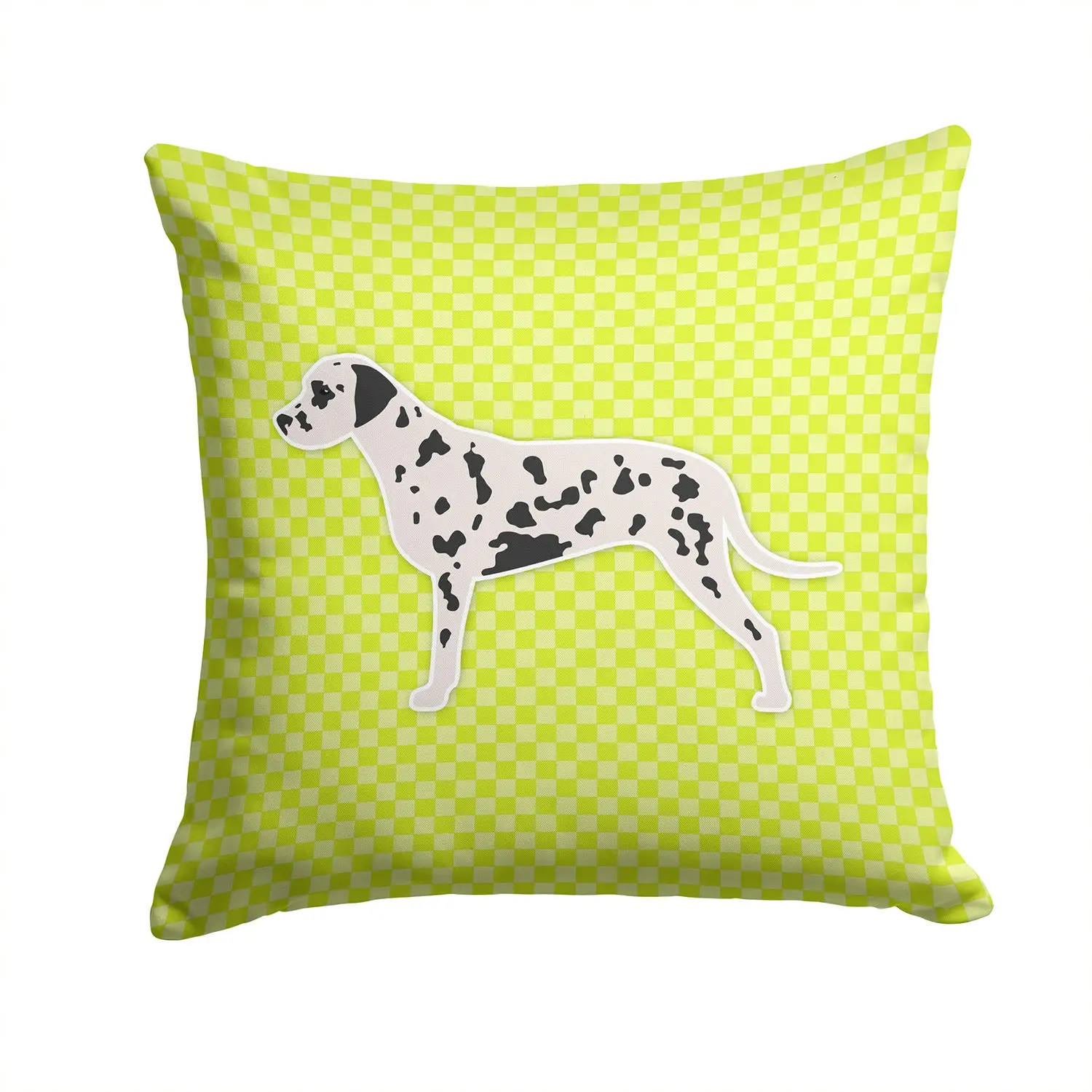 Dalmatian Checkerboard Green Decorative Throw Pillow 14x14 Indoor Outdoor Accent Cushion, Fabric Cover with Insert for Sofa, Bed, Porch & Living Room