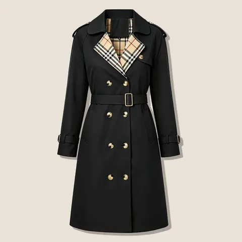 Women’s fashionable cape coat—double-breasted long design with a lapel collar and plaid pattern, featuring an adjustable waist belt that cinches the figure; British-style outerwear, loose fit. We recommend ordering one size down. sohochic