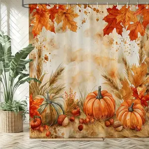 1pc Autumn Leaves Shower Curtain with Rustic Maple Design Washable Polyester Bathroom Curtain Seasonal Home Decor for Fall Machine Washable Includes Hooks Stylish Bath Accessory Autumn Decorations for Home