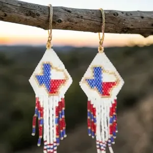 Handmade Beaded State of Texas Fringe Earrings with Premium Miyuki Delica Beads Lightweight Eye Catching 3 Inch Length