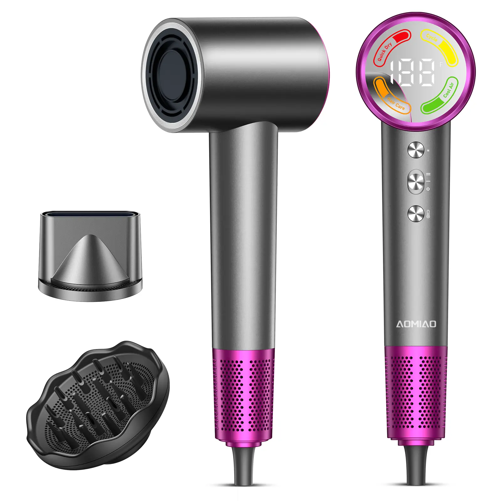 A78PLUS High Speed Plug-Powered Hairdryer, Multifunctional Ionic Quiet Blow Dryer with LED Display, 1-Touch Cool Shot, Lightweight Smoothing Design, Diffuser & Concentrator Included