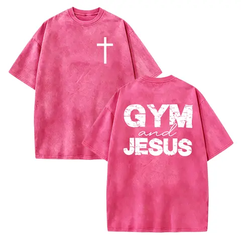 Gym And Jesus Shirt, 2-sided T-Shirt, Gym Pump Cover, Christian Gym Shirt, Gym Shirt,Bodybuilding Pump Cover, Woman Of God,Jesus Shirt, Crewneck T-Shirt Polyester Fabric Cotton Womenswear