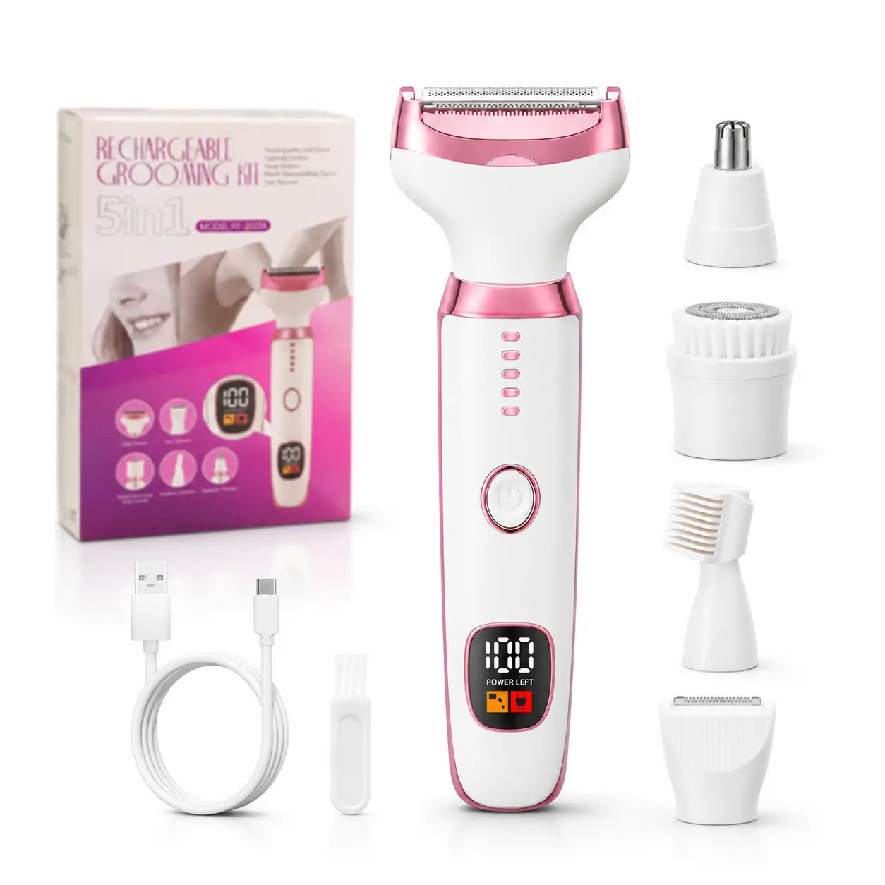 Women's 5-in-1 Electric Razor - Painless Wet & Dry Shaver, Bikini Trimmer for Face, Nose, Eyebrow Grooming Needs (Pruning Tool for Personal Care)