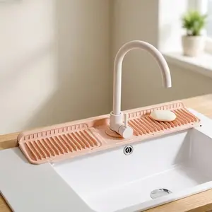 Button Water Draining Pad Foldable Silicone Mat for Drying Pads & Faucets Leak-proof Wear Resistant Countertop Protector Quick-drying Sink Mat splash guard Kitchen Faucet Mat Long outdoorfun waterproof Steep-Slope Sink Splash Guard fasten bathroom