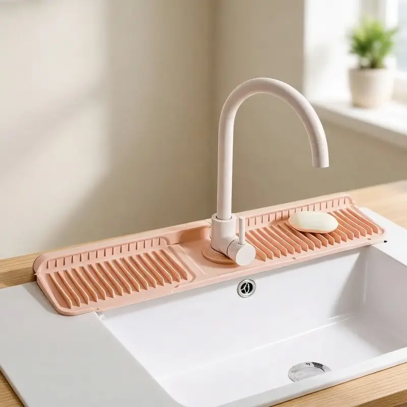 Button Water Draining Pad Foldable Silicone Mat for Drying Pads & Faucets Leak-proof Wear Resistant Countertop Protector Quick-drying Sink Mat splash guard Kitchen Faucet Mat Long outdoorfun waterproof Steep-Slope Sink Splash Guard fasten bathroom