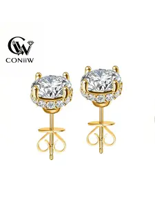 A pair of 1-carat*2 moissanite stud earrings, Elegant stud earrings, for men and women, classic design, perfect for birthdays, anniversaries, Valentine's Day in S925 silver, suitable for dates and parties, Unisex earrings, Exceptional brilliance