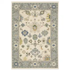360 stand 3x5 ft. Ivory Blue Gray Teal Gold Green & Rust Oriental Motif Power Loom Stain Proof Wool Blend Fringed Rectangle Size Area Rug, Classic Shape, Indoor Use