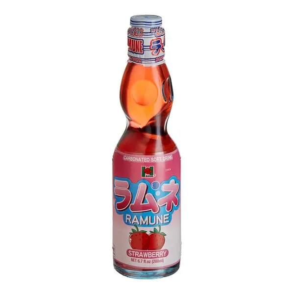 Hana Ramune Sweet Strawberry Fizzy Beverage, 6.7oz