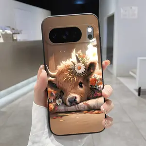 Rounded Edge Phone Case for Google Pixel 10 9 8 7 Pro A XL Floral - horned calf Pattern Pocket-Friendly Shockproof Liquid Silicone Protective Soft Smartphone Casing