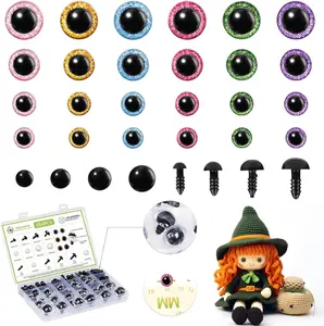 Upgraded Glitter Safety Eyes 324 Pcs 6-24mm Safety Eyes for Crocheting with Washers and Size Tools Large Crochet Safety Eyes for Amigurumi Gift for Crochet Lovers Halloween Decorations