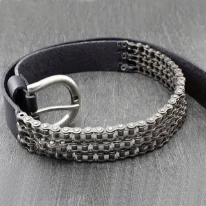 Heavy Motorcycle Chain Genuine Leather Belt For Men Biker Rocker Punk
