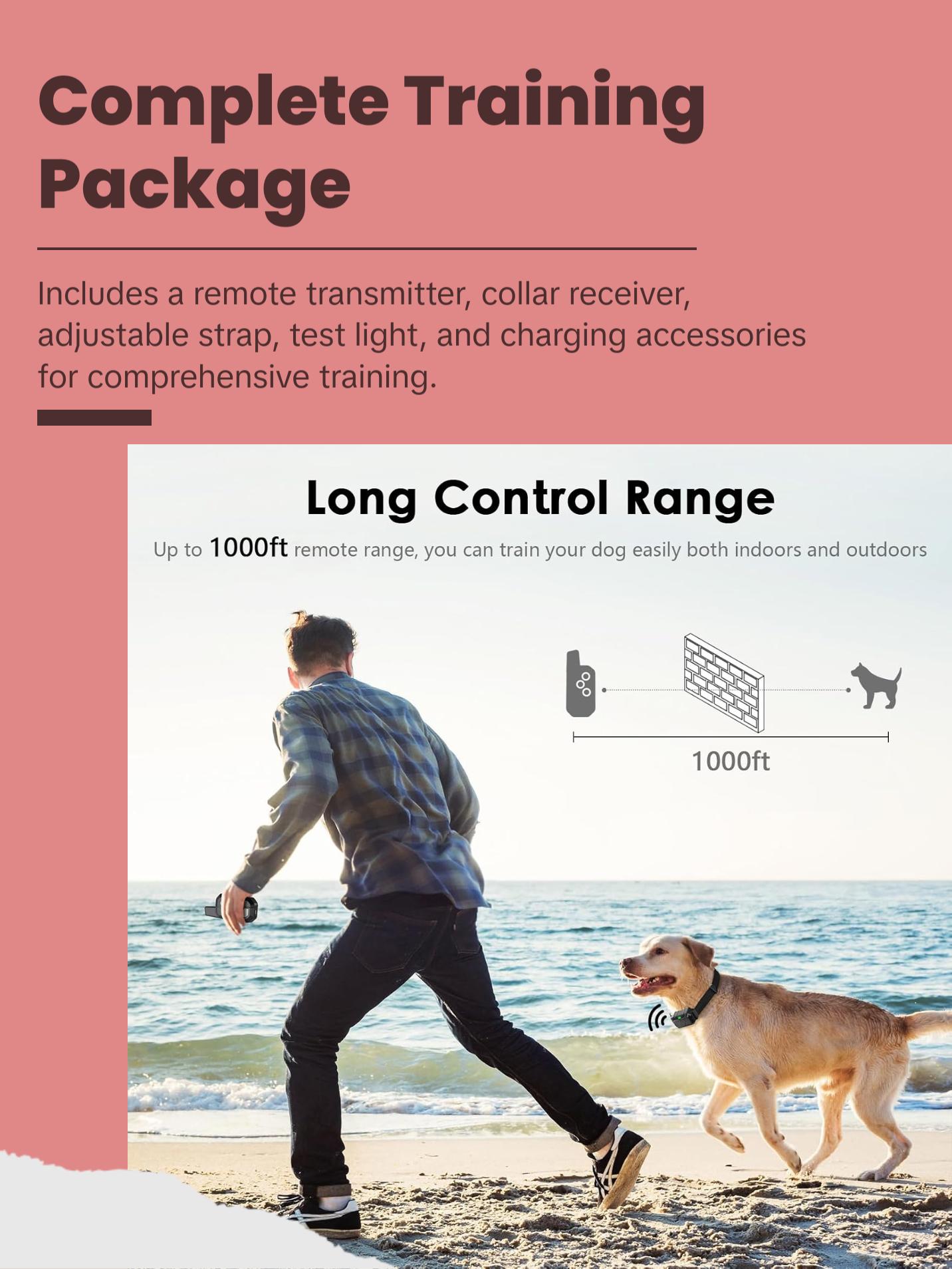 Dog Shock Collar, IP67 Waterproof Dog Training Collar with Remote, 3 Training Modes, Shock, Vibration and Beep, Rechargeable Electric Shock Collar for Large Medium Small Dog