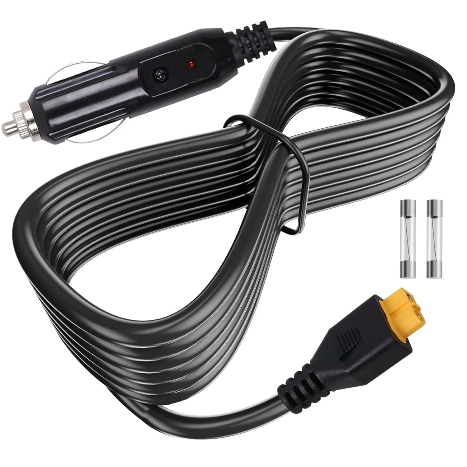12V-24V Portable DC Adapter Charger with 2 Fuses, Pure Copper Wire, 10000+ Long Bending Life, 1.5m Cable, XT60 Connector, 12V to 24V DC Replacement for EcoFlow Delta River Series, Delta Pro, Bluetti EB55/757/767 Solar Power Stations for Travel, Camping