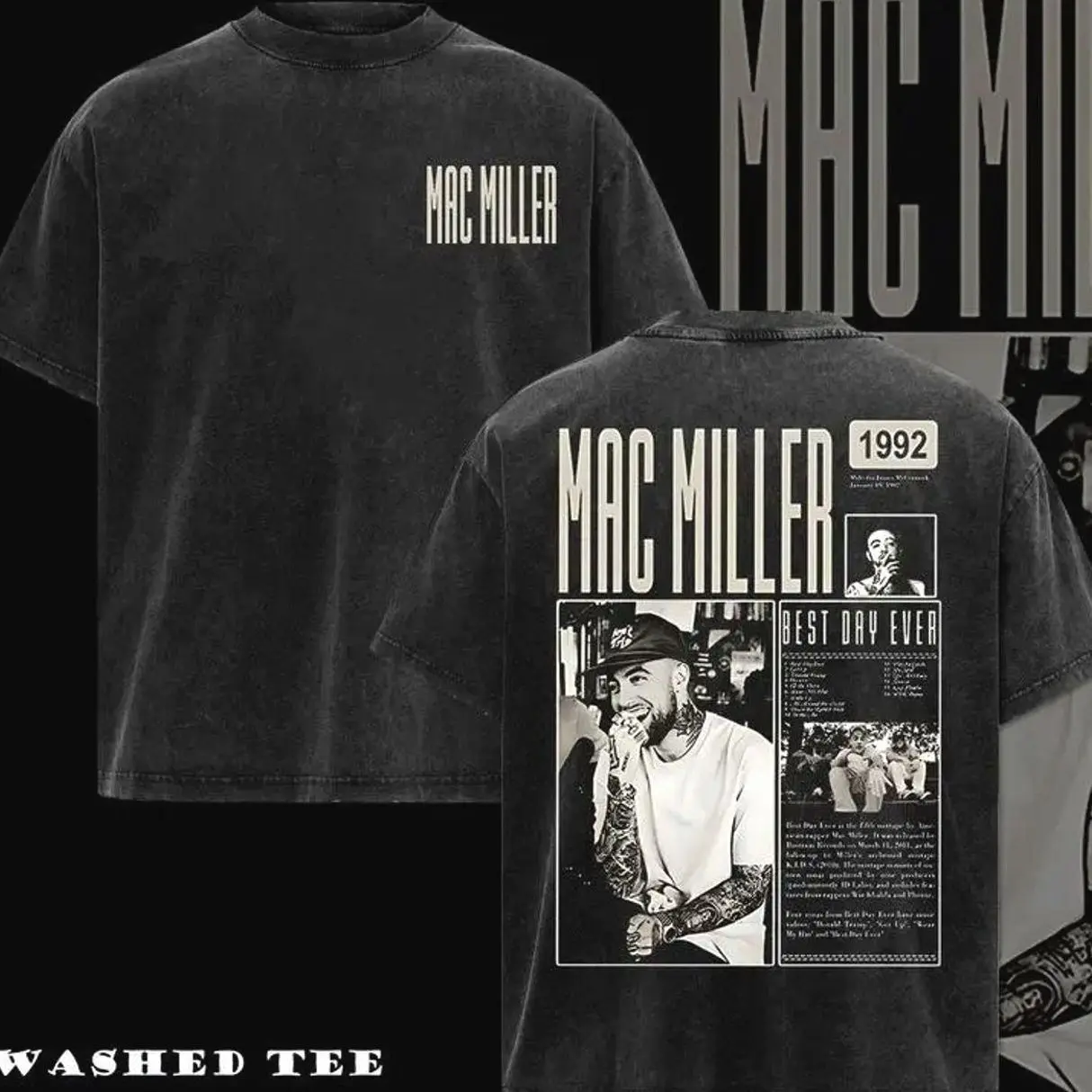 Vintage style Rapper Mac Miller 2 side t-shirt ,Retro 90s hiphop Graphic Tees, Rapper Shirt, Vintage washed tee Graphic Rap Tee, Vintage Y2K, Unisex Cotton T-shirt,Hoodie Graphic Tees, Streetwear Gift For Him & Woman XCL EAR