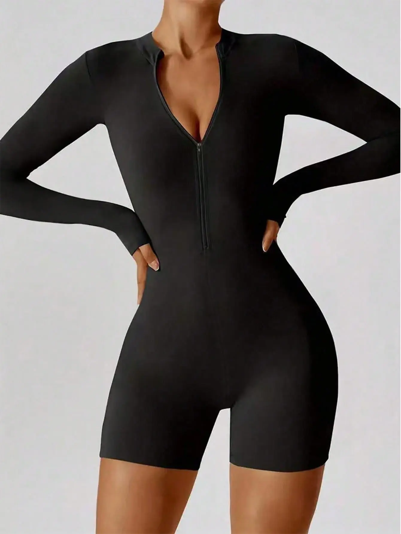 Havenly Women's Solid Color Fitted Turtleneck Long Sleeve Jumpsuit Bodycon Stretchy Going Out Outfit One Piece