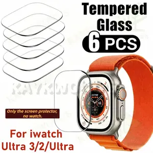 KAYKWONG'S 6-Pack Tempered Glass Screen Protector for iWatch Ultra 3/2/1, 49mm, Anti-Scratch, HD Clarity, Touch Sensitive, 9h Hardness, Glossy Finish, Durable