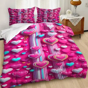 2/3pcs Romantic Sweet Love Cartoon  Romantic Pattern Duvet Cover Set,Rainbow White Blue Green Love Layered Romantic Style Bedding Set,Popular Fashion Aesthetics,Classic Personalized Atmosphere,Soft Comfortable,Including 1 or 2 Pillowcases No Pillow Core.