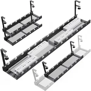 WIGAKDRU 31Inch Extendable Under Desk  Management Tray Multi-Model Metal  Management Tray Under Desk Cord Management with Clamp Power Strip Cord Holder for Wire  Management