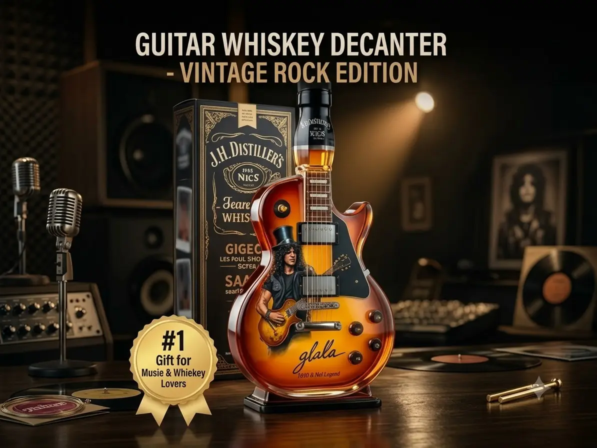Guitar Whiskey Decanter Set with Luxury Gift Box - Vintage Rock 'N' Roll Glass Liquor Bottle for Bourbon, Scotch & Spirits - Unique Bar Decor & Gifts for Men, Rock Lovers, Father's Day, Birthday (390ml / 13oz)