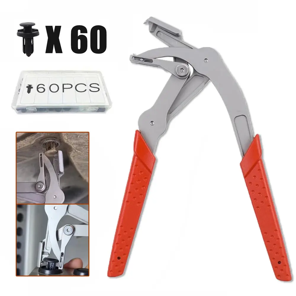 New Auto Fastener Clip Removal Pliers - Heavy-Duty MetalQuick-Release Tool, Non-Destructive Removal Tool forFasteners and Clips, Automotive Repair Specialized Tool,Essential Outdoor Emergency Tool Hardware Comes with 60pcs retainer clips clip pliers